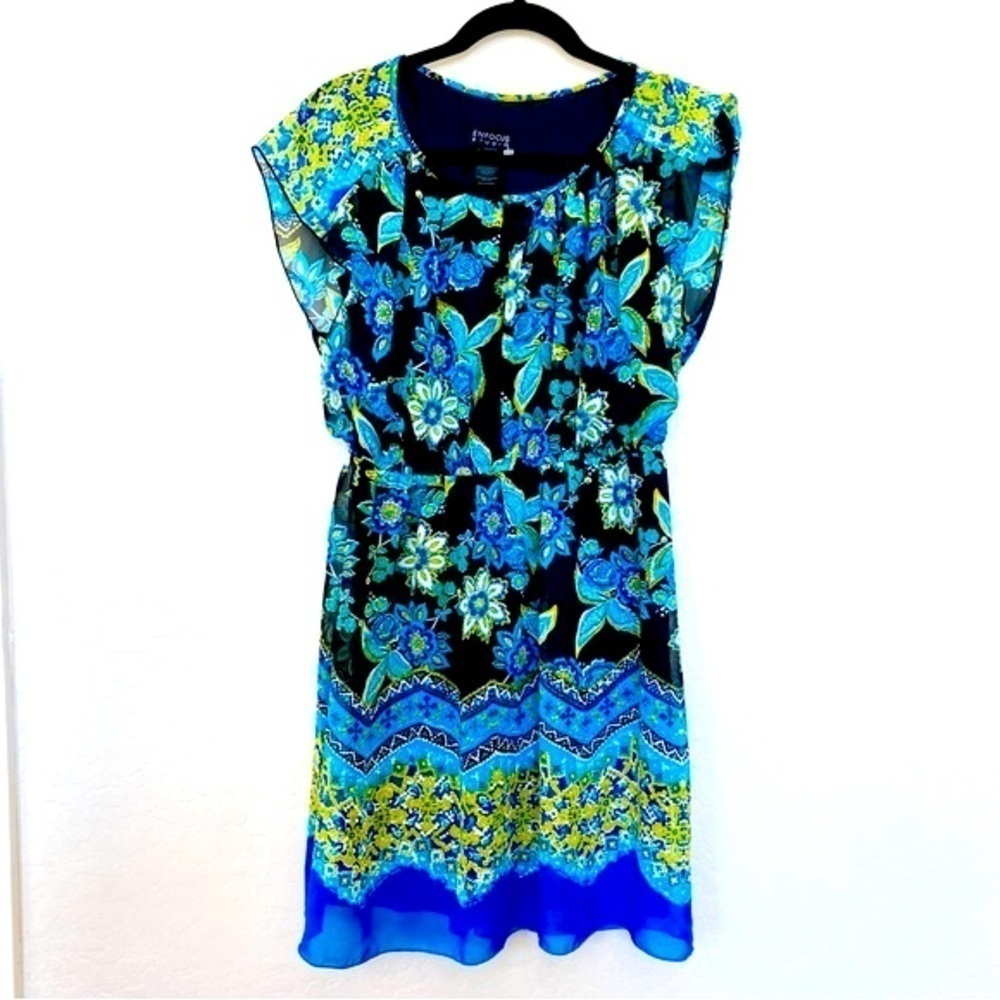 Enfocus Mini Dress in Green, Yellow and Black, size 12